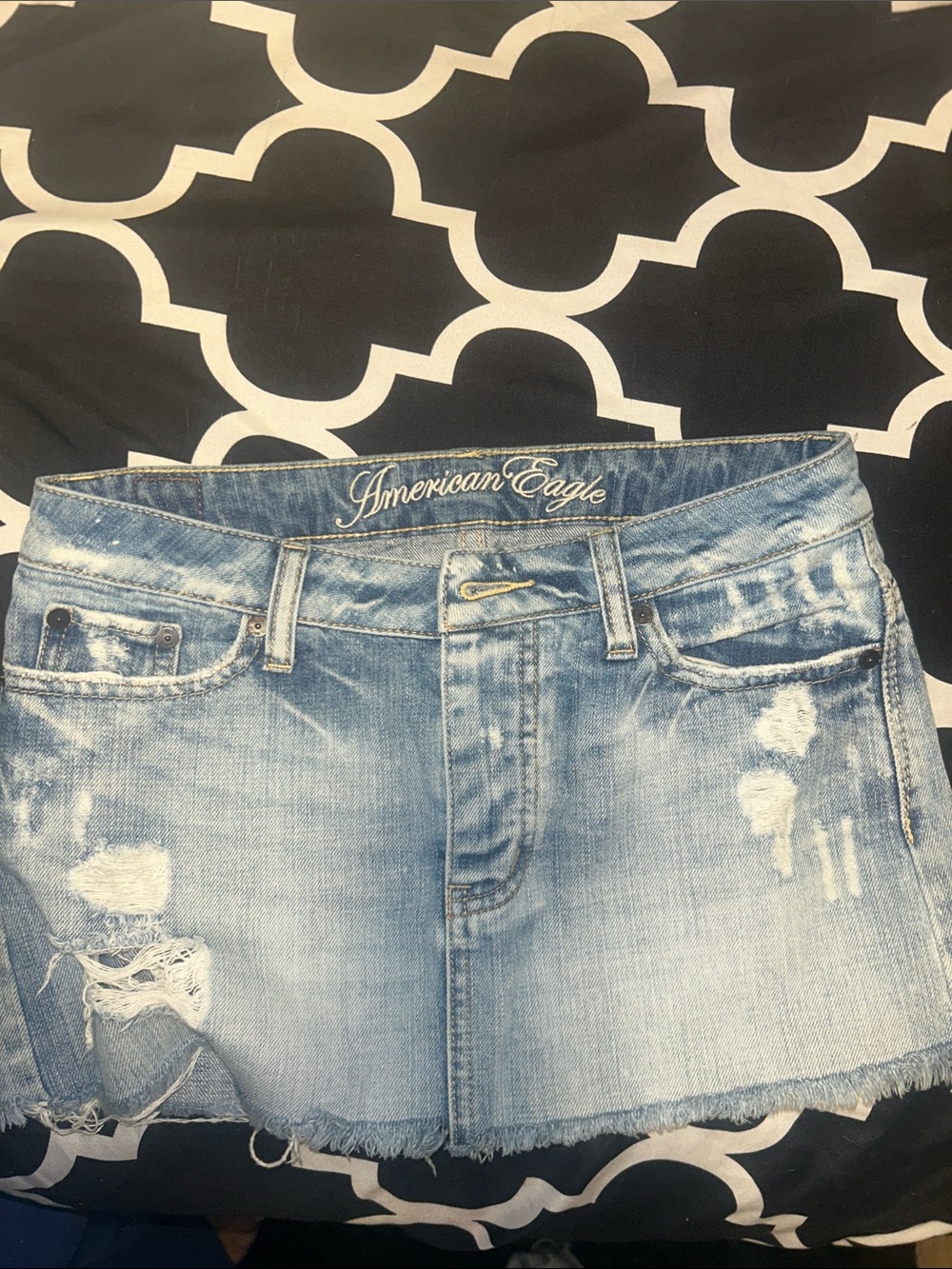 American Eagle Outfitters Light Blue Distressed Denim Mini Skirt